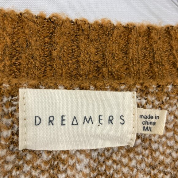 Dreamers Medium/Large Brown Snow Flake Print Cozy Fuzzy Slouchy Sweater - Picture 2 of 9